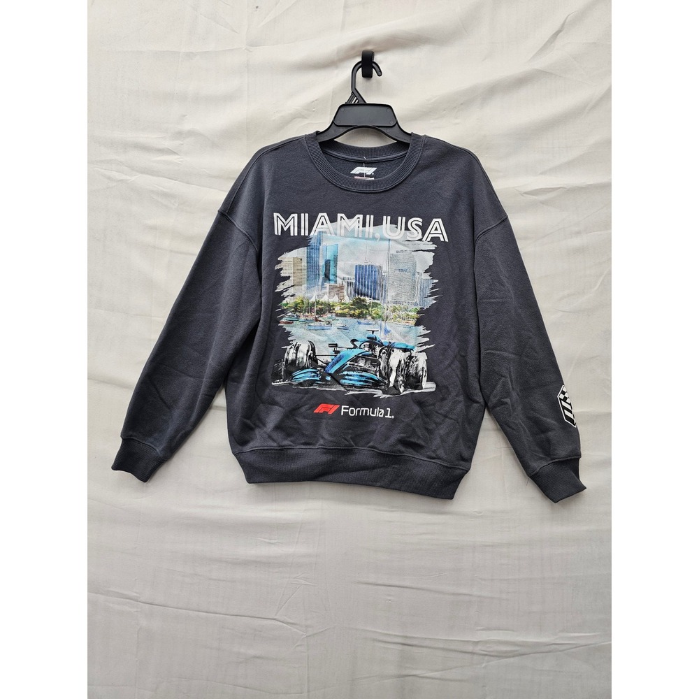 Formula 1 Mens Miami USA Racing Graphic Fleece Sweatshirt Gray Size XS
